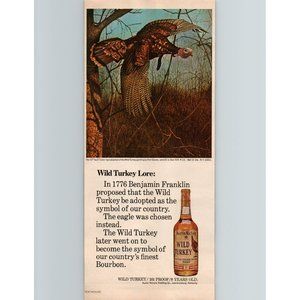 1975 Wild Turkey Lore Vintage Print Ad American Whiskey Ben Franklin Bourbon